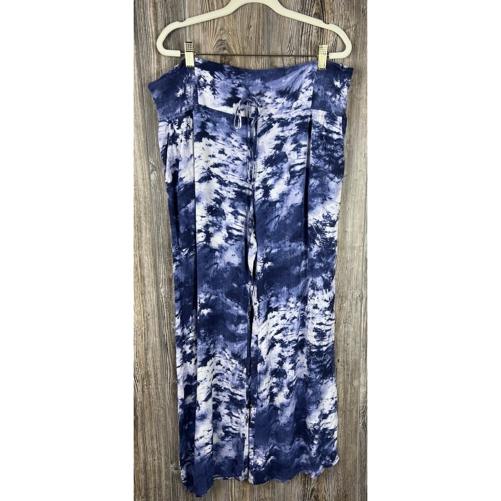 Peace & Pearls Pants Rayon Wide Leg Blue Tie Dye Size XL Beach Resort‎